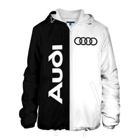 Мужская куртка 3D с принтом Audi в Новосибирске, ткань верха — 100% полиэстер, подклад — флис | прямой крой, подол и капюшон оформлены резинкой с фиксаторами, два кармана без застежек по бокам, один большой потайной карман на груди. Карман на груди застегивается на липучку | Тематика изображения на принте: ауди | кольца | лого