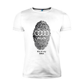 Мужская футболка премиум с принтом Audi it`s in my DNA в Новосибирске, 92% хлопок, 8% лайкра | приталенный силуэт, круглый вырез ворота, длина до линии бедра, короткий рукав | ауди | кольца | лого | отпечаток