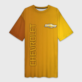 Платье-футболка 3D с принтом Chevrolet желтый градиент в Новосибирске,  |  | camaro | chevrole | chevrolet | chevy | corvette | cruz | general motors | impala | niva | viva | авто | автомобиль | знак | лого | машина | надпись | нива | тачка | шеви | шевроле | шевролет | эмблема