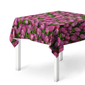 Скатерть 3D с принтом Розовые тюльпаны в Новосибирске, 100% полиэстер (ткань не мнется и не растягивается) | Размер: 150*150 см | Тематика изображения на принте: 