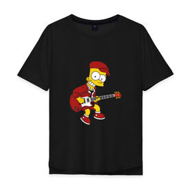 Мужская футболка хлопок Oversize с принтом Bart AC/DC в Новосибирске, 100% хлопок | свободный крой, круглый ворот, “спинка” длиннее передней части | acdc | music | rock | simpsons | барт | гитара | группа | исидиси | музыка | рок