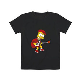Детская футболка хлопок с принтом Bart AC/DC в Новосибирске, 100% хлопок | круглый вырез горловины, полуприлегающий силуэт, длина до линии бедер | acdc | music | rock | simpsons | барт | гитара | группа | исидиси | музыка | рок