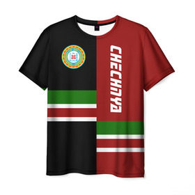 Мужская футболка 3D с принтом CHECHNYA (Чечня) в Новосибирске, 100% полиэфир | прямой крой, круглый вырез горловины, длина до линии бедер | chechnya | грозный | кавказ | кавказец | кадыров | республика | северный | флаг | чех | чечен | чеченец | чеченка | чеченская | чечня