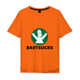 Мужская футболка хлопок Oversize с принтом Bartsucks в Новосибирске, 100% хлопок | свободный крой, круглый ворот, “спинка” длиннее передней части | bart | homer | simpsons | барт | гомер | старбакс