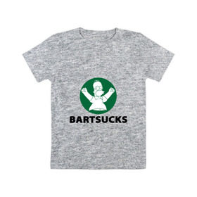 Детская футболка хлопок с принтом Bartsucks в Новосибирске, 100% хлопок | круглый вырез горловины, полуприлегающий силуэт, длина до линии бедер | Тематика изображения на принте: bart | homer | simpsons | барт | гомер | старбакс