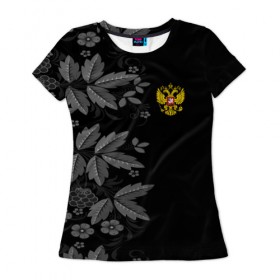 Женская футболка 3D с принтом Russia Pattern в Новосибирске, 100% полиэфир ( синтетическое хлопкоподобное полотно) | прямой крой, круглый вырез горловины, длина до линии бедер | pattern | russia | герб | орел | орнамент | патриот | патриотизм | российский | россия | символика | узор | хохлома | цветы | я русский