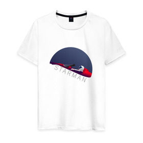 Мужская футболка хлопок с принтом starman в Новосибирске, 100% хлопок | прямой крой, круглый вырез горловины, длина до линии бедер, слегка спущенное плечо. | Тематика изображения на принте: spacex | tesla | илон маск | маск | спейс икс | тесла