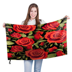 Флаг 3D с принтом Великолепные розы в Новосибирске, 100% полиэстер | плотность ткани — 95 г/м2, размер — 67 х 109 см. Принт наносится с одной стороны | flower | pattern | spring | букет | весна | паттерн | праздник | розы | цветочный | цветы