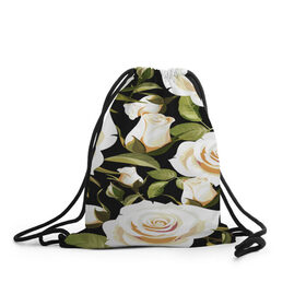 Рюкзак-мешок 3D с принтом Белые розы в Новосибирске, 100% полиэстер | плотность ткани — 200 г/м2, размер — 35 х 45 см; лямки — толстые шнурки, застежка на шнуровке, без карманов и подкладки | flower | pattern | spring | букет | весна | паттерн | праздник | розы | цветочный | цветы