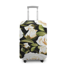 Чехол для чемодана 3D с принтом Белые розы в Новосибирске, 86% полиэфир, 14% спандекс | двустороннее нанесение принта, прорези для ручек и колес | flower | pattern | spring | букет | весна | паттерн | праздник | розы | цветочный | цветы