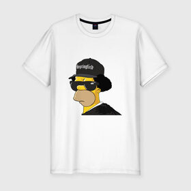 Мужская футболка премиум с принтом Springfield в Новосибирске, 92% хлопок, 8% лайкра | приталенный силуэт, круглый вырез ворота, длина до линии бедра, короткий рукав | compton | hip hop | ice cube | nwa | rap | simpsons | голос улиц | комптон | рэп | хип хоп