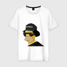 Мужская футболка хлопок с принтом Springfield в Новосибирске, 100% хлопок | прямой крой, круглый вырез горловины, длина до линии бедер, слегка спущенное плечо. | compton | hip hop | ice cube | nwa | rap | simpsons | голос улиц | комптон | рэп | хип хоп