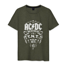 Мужская футболка хлопок с принтом AC/DC run for your life в Новосибирске, 100% хлопок | прямой крой, круглый вырез горловины, длина до линии бедер, слегка спущенное плечо. | ac dc | acdc ас дс | асдс