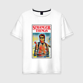 Женская футболка хлопок Oversize с принтом Stranger Things в Новосибирске, 100% хлопок | свободный крой, круглый ворот, спущенный рукав, длина до линии бедер
 | stranger things | очень странные дела