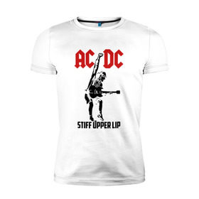 Мужская футболка премиум с принтом AC/DC stiff upper lip в Новосибирске, 92% хлопок, 8% лайкра | приталенный силуэт, круглый вырез ворота, длина до линии бедра, короткий рукав | ac dc | acdc | acdc ас дс | австралийская | ангус янг | асдс | блюз | группа | крис слэйд | метал | молния | музыка | музыканты | певцы | рок | рок н ролл | стиви янг | хард | хардрок | эксл роуз
