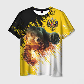 Мужская футболка 3D с принтом Имперский флаг и медведь в Новосибирске, 100% полиэфир | прямой крой, круглый вырез горловины, длина до линии бедер | russian bear | герб | россия
