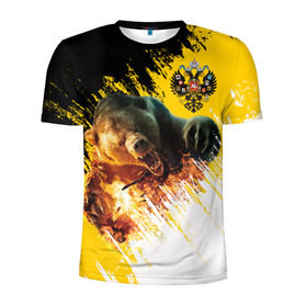 Мужская футболка 3D спортивная с принтом Имперский флаг и медведь в Новосибирске, 100% полиэстер с улучшенными характеристиками | приталенный силуэт, круглая горловина, широкие плечи, сужается к линии бедра | russian bear | герб | россия