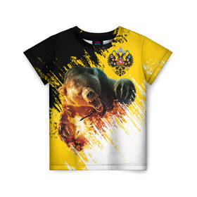 Детская футболка 3D с принтом Имперский флаг и медведь в Новосибирске, 100% гипоаллергенный полиэфир | прямой крой, круглый вырез горловины, длина до линии бедер, чуть спущенное плечо, ткань немного тянется | Тематика изображения на принте: russian bear | герб | россия
