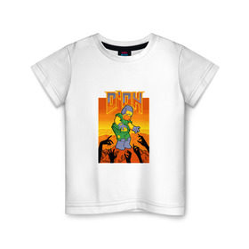 Детская футболка хлопок с принтом Doom D`Oh в Новосибирске, 100% хлопок | круглый вырез горловины, полуприлегающий силуэт, длина до линии бедер | doh | doom | homer | simpsons | гомер | дум