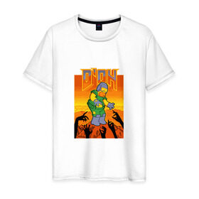 Мужская футболка хлопок с принтом Doom D`Oh в Новосибирске, 100% хлопок | прямой крой, круглый вырез горловины, длина до линии бедер, слегка спущенное плечо. | doh | doom | homer | simpsons | гомер | дум