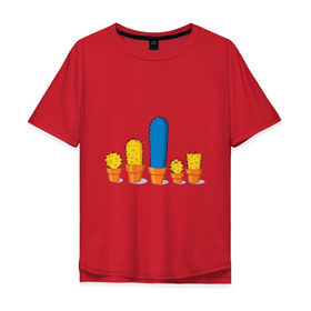 Мужская футболка хлопок Oversize с принтом Симпсоны - кактусы в Новосибирске, 100% хлопок | свободный крой, круглый ворот, “спинка” длиннее передней части | bart | homer | simpsons | барт | гомер | кактус | лиза | мардж | мэгги