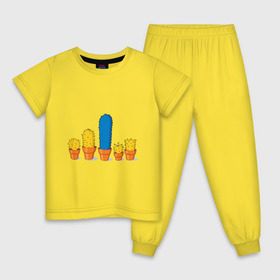 Детская пижама хлопок с принтом Симпсоны - кактусы в Новосибирске, 100% хлопок |  брюки и футболка прямого кроя, без карманов, на брюках мягкая резинка на поясе и по низу штанин
 | bart | homer | simpsons | барт | гомер | кактус | лиза | мардж | мэгги