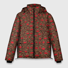 Мужская зимняя куртка 3D с принтом Толпа домо-кунов в Новосибирске, верх — 100% полиэстер; подкладка — 100% полиэстер; утеплитель — 100% полиэстер | длина ниже бедра, свободный силуэт Оверсайз. Есть воротник-стойка, отстегивающийся капюшон и ветрозащитная планка. 

Боковые карманы с листочкой на кнопках и внутренний карман на молнии. | domikun | domo | domo kun | jdm | домо | домо кун | домокун | дрифт | зубы | коричневый | мем | монстр | пасть | паттрен | япония | японский
