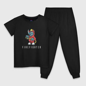Детская пижама хлопок с принтом Пожарный в Новосибирске, 100% хлопок |  брюки и футболка прямого кроя, без карманов, на брюках мягкая резинка на поясе и по низу штанин
 | fire | firefighter | борец с огнем | для пожарных | носорог | огонь | пожар | пожарник | пожарный