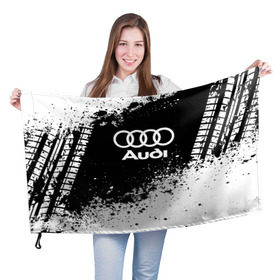 Флаг 3D с принтом Audi abstract sport в Новосибирске, 100% полиэстер | плотность ткани — 95 г/м2, размер — 67 х 109 см. Принт наносится с одной стороны | Тематика изображения на принте: ауди | кольца | лого | машина