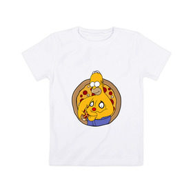 Детская футболка хлопок с принтом Гомер и пицца в Новосибирске, 100% хлопок | круглый вырез горловины, полуприлегающий силуэт, длина до линии бедер | homer | simpsons | гомер
