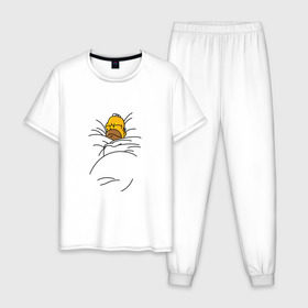 Мужская пижама хлопок с принтом Спящий Гомер в Новосибирске, 100% хлопок | брюки и футболка прямого кроя, без карманов, на брюках мягкая резинка на поясе и по низу штанин
 | homer | simpsons | гомер | симпсоны
