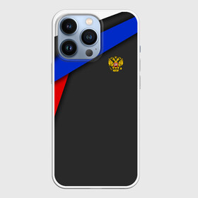 Чехол для iPhone 13 Pro с принтом RUSSIA SPORT в Новосибирске,  |  | Тематика изображения на принте: russia | sport | белый | герб | двуглавый орел | красный | патриот | россия | синий | спорт | спортивные | триколор | униформа