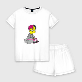Женская пижама с шортиками хлопок с принтом Bart Lili Peep в Новосибирске, 100% хлопок | футболка прямого кроя, шорты свободные с широкой мягкой резинкой | bart simpson | lil peep | барт симпсон | лил пип