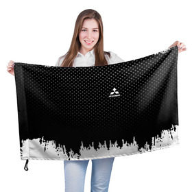 Флаг 3D с принтом Mitsubishi abstract black 2018 в Новосибирске, 100% полиэстер | плотность ткани — 95 г/м2, размер — 67 х 109 см. Принт наносится с одной стороны |  машина | марка | митсубиси