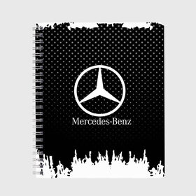 Тетрадь с принтом Mercedes-Benz в Новосибирске, 100% бумага | 48 листов, плотность листов — 60 г/м2, плотность картонной обложки — 250 г/м2. Листы скреплены сбоку удобной пружинной спиралью. Уголки страниц и обложки скругленные. Цвет линий — светло-серый
 | auto | automobile | car | machine | mercedes | motor | motor car | sport car | автомашина | бренд | легковой автомобиль | марка | спортивный автомобиль | тачка