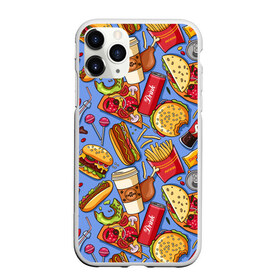 Чехол для iPhone 11 Pro матовый с принтом Fastfood в Новосибирске, Силикон |  | Тематика изображения на принте: chicken | coffee | cola | drink | dunts | eat | fastfood | frenchfires | hotdog | lollypop | pizza | sweets | бургер | еда | кола | кофе | лимонад | напитки | пицца | пончик | фастфуд | хотдог