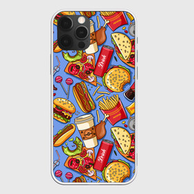 Чехол для iPhone 12 Pro Max с принтом Fastfood в Новосибирске, Силикон |  | chicken | coffee | cola | drink | dunts | eat | fastfood | frenchfires | hotdog | lollypop | pizza | sweets | бургер | еда | кола | кофе | лимонад | напитки | пицца | пончик | фастфуд | хотдог