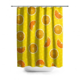 Штора 3D для ванной с принтом Апельсиновое настроение в Новосибирске, 100% полиэстер | плотность материала — 100 г/м2. Стандартный размер — 146 см х 180 см. По верхнему краю — пластиковые люверсы для креплений. В комплекте 10 пластиковых колец | Тематика изображения на принте: апельсин