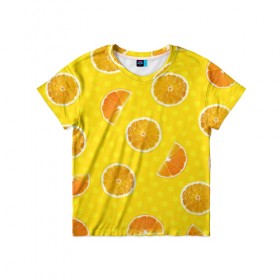Детская футболка 3D с принтом Апельсиновое настроение в Новосибирске, 100% гипоаллергенный полиэфир | прямой крой, круглый вырез горловины, длина до линии бедер, чуть спущенное плечо, ткань немного тянется | апельсин