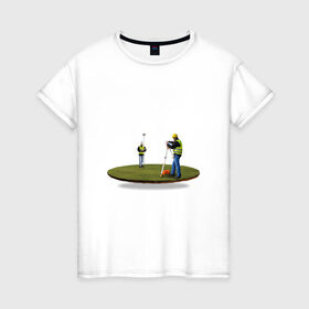 Женская футболка хлопок с принтом Геодезия в поле в Новосибирске, 100% хлопок | прямой крой, круглый вырез горловины, длина до линии бедер, слегка спущенное плечо | геодезист | геодезия | строители | строительство