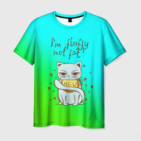 Мужская футболка 3D с принтом Я пушистый,не толстый! в Новосибирске, 100% полиэфир | прямой крой, круглый вырез горловины, длина до линии бедер | cat | взгляд | кот | кот хипстер | котёнок | котятки | котятушки | кошечки | кошка | мордочка