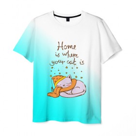Мужская футболка 3D с принтом Дом там,где ваш кот! в Новосибирске, 100% полиэфир | прямой крой, круглый вырез горловины, длина до линии бедер | cat | взгляд | кот | кот хипстер | котёнок | котятки | котятушки | кошечки | кошка | мордочка