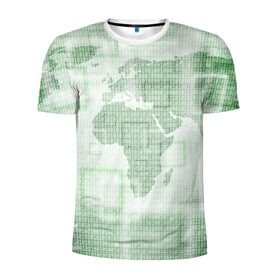 Мужская футболка 3D спортивная с принтом Цифровая карта мира в Новосибирске, 100% полиэстер с улучшенными характеристиками | приталенный силуэт, круглая горловина, широкие плечи, сужается к линии бедра | 