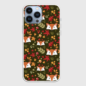 Чехол для iPhone 13 Pro Max с принтом Лисоньки в лесу в Новосибирске,  |  | Тематика изображения на принте: лиса | лисичка | лисоньки | лисы | паттерн