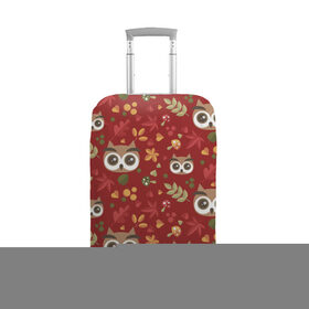 Чехол для чемодана 3D с принтом Совушки в лесу в Новосибирске, 86% полиэфир, 14% спандекс | двустороннее нанесение принта, прорези для ручек и колес | Тематика изображения на принте: owl | в лесу | глаза | красный | лес | сова | совушки | совы | хищник