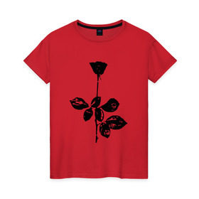 Женская футболка хлопок с принтом Depeche Mode черная роза в Новосибирске, 100% хлопок | прямой крой, круглый вырез горловины, длина до линии бедер, слегка спущенное плечо | depeche mode | вестник моды | депеш мод | депешмод | дэйв гаан | мартин гор | роза | энди флетчер