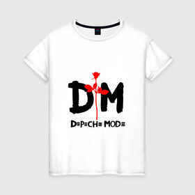 Женская футболка хлопок с принтом Depeche Mode в Новосибирске, 100% хлопок | прямой крой, круглый вырез горловины, длина до линии бедер, слегка спущенное плечо | depeche mode | вестник моды | депеш мод | депешмод | дэйв гаан | мартин гор | роза | энди флетчер