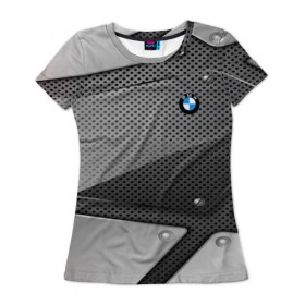 Женская футболка 3D с принтом BMW metalic motors в Новосибирске, 100% полиэфир ( синтетическое хлопкоподобное полотно) | прямой крой, круглый вырез горловины, длина до линии бедер | 