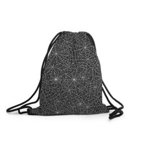 Рюкзак-мешок 3D с принтом Паутина в Новосибирске, 100% полиэстер | плотность ткани — 200 г/м2, размер — 35 х 45 см; лямки — толстые шнурки, застежка на шнуровке, без карманов и подкладки | белый | паттрен | паутинка | узор | хеллоуин | черный