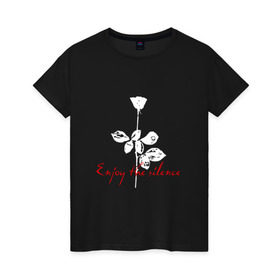 Женская футболка хлопок с принтом Depeche Mode - enjoy the silence в Новосибирске, 100% хлопок | прямой крой, круглый вырез горловины, длина до линии бедер, слегка спущенное плечо | depeche mode | альтернативный | вестник моды | депеш мод | депешмод | дэйв гаан | индастриал | мартин гор | музыка | новая волна | роза | рок | синти поп | электроник | энди флетчер